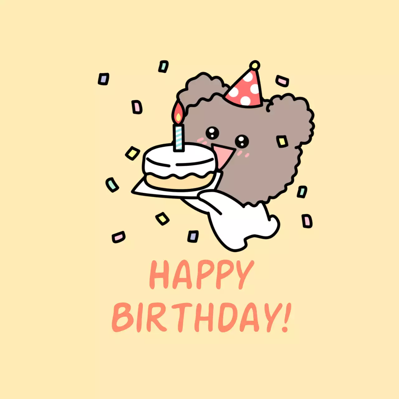 연노랑 배경의 귀여운 곰돌이 생일 축하 그림