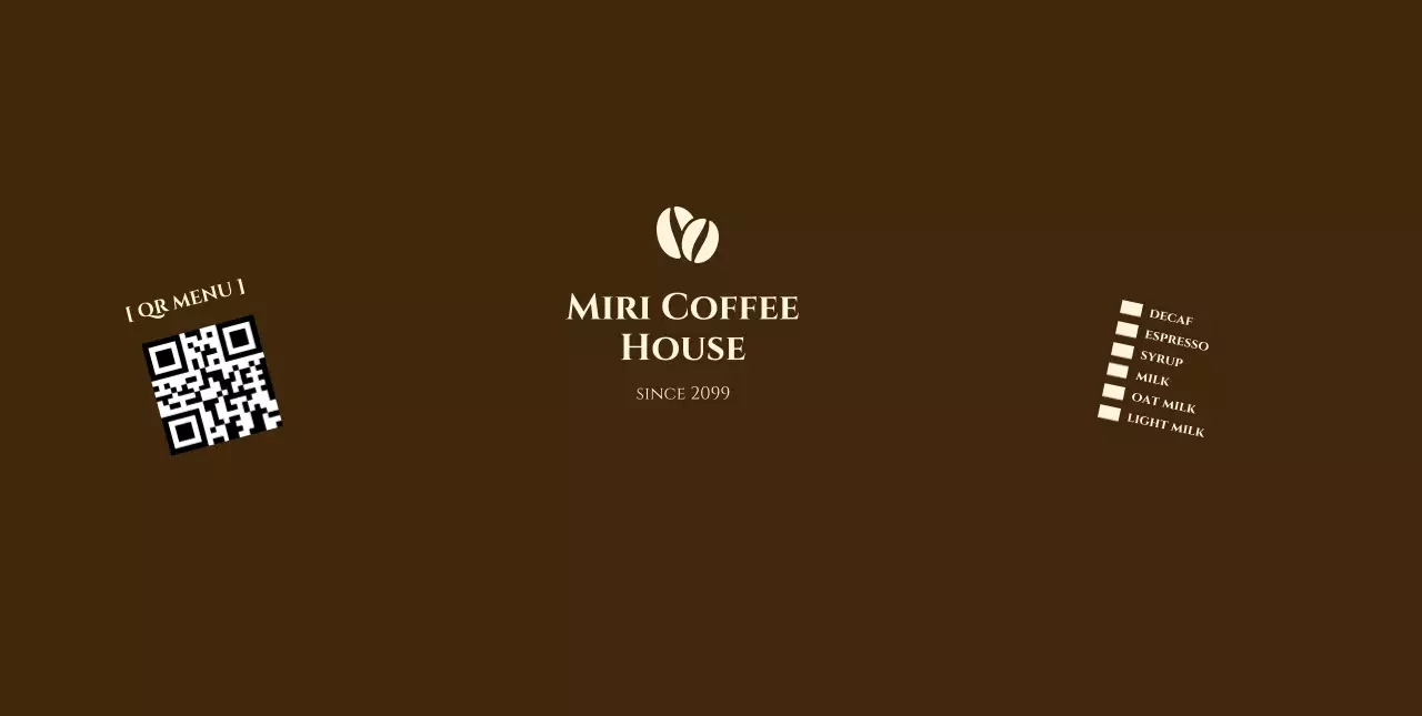 茶色 シンプル カフェ メニュー キューアールとチェック
