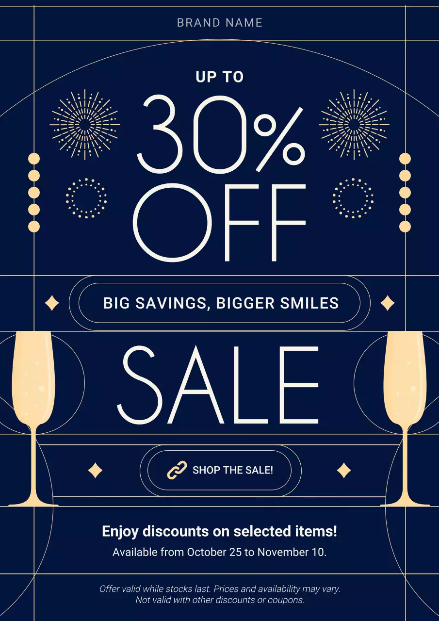 Blue and Gold Art Deco Minimalist New Year Promotion Poster