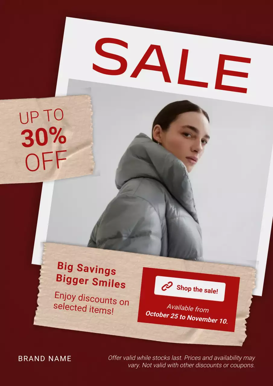 Red and White Bold Modern Fashion New Year Sale Poster