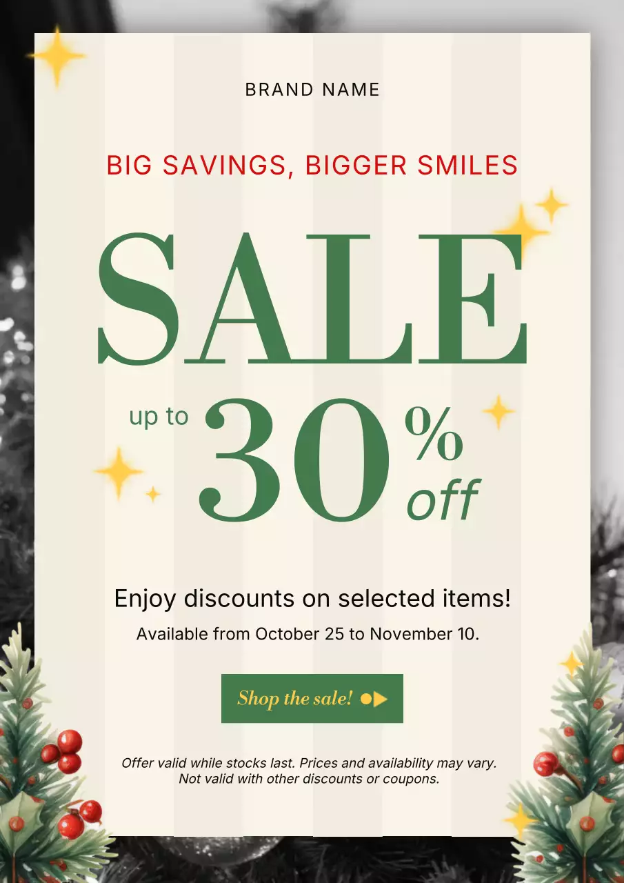 White and Green Vintage Classic Christmas Promotion Poster