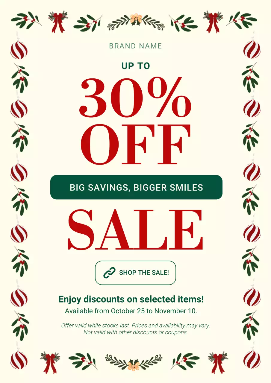 White and Red Minimalist Modern Christmas Sale Poster