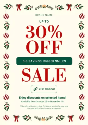 White and Red Minimalist Modern Christmas Sale Poster