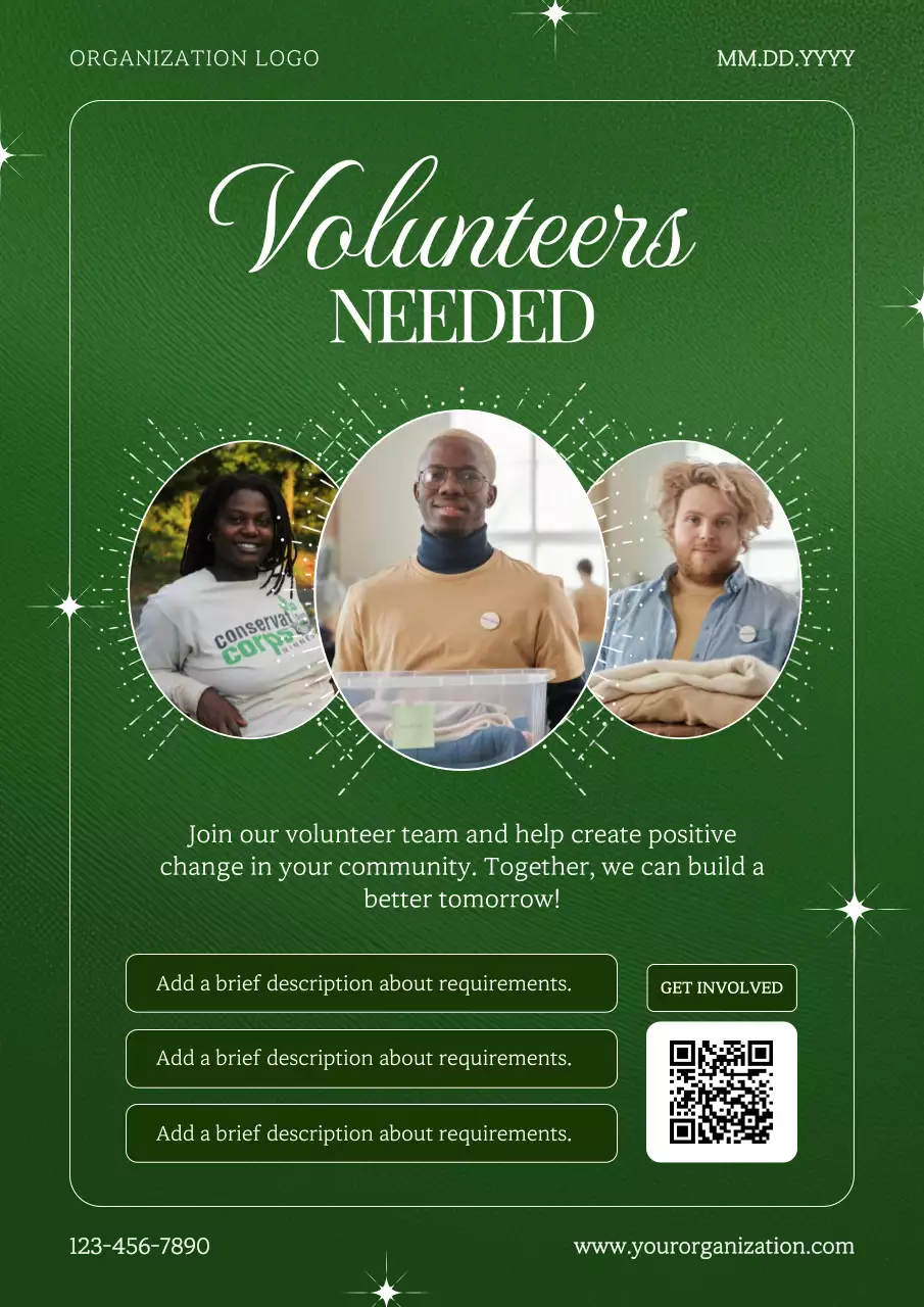 Green Modern Volunteer Announcement Poster