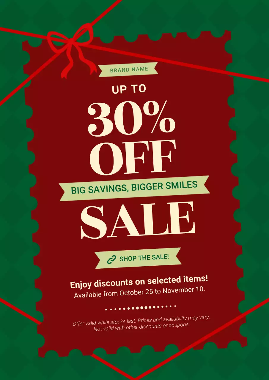 Red and Green Vintage Minimalist Christmas Sale Poster