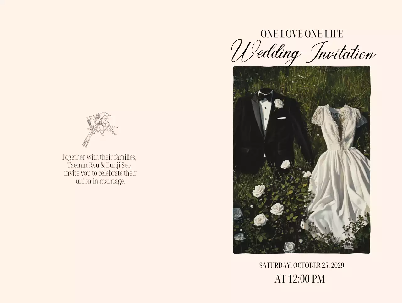 베이지 클래식 결혼 초대장