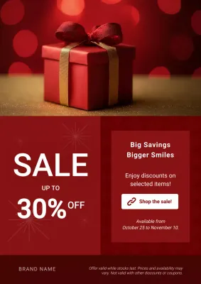 Red and White Bold Minimalist Christmas Sale Poster