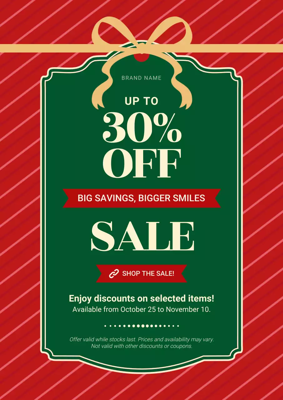 Red and Green Vintage Minimal Christmas Sale Poster