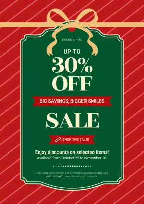 Red and Green Vintage Minimal Christmas Sale Poster