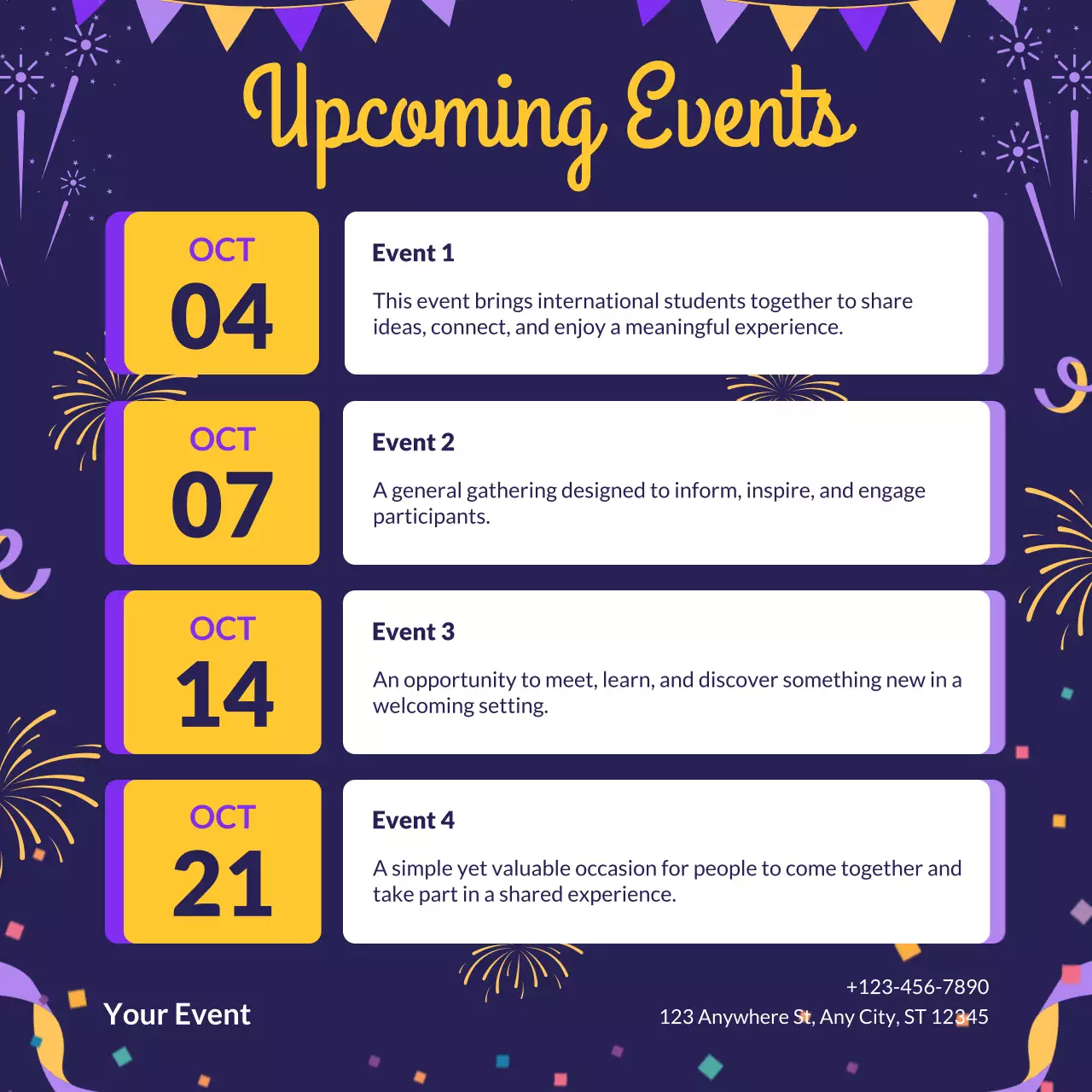 Purple Festive New Year Events Announcement Instagram Post