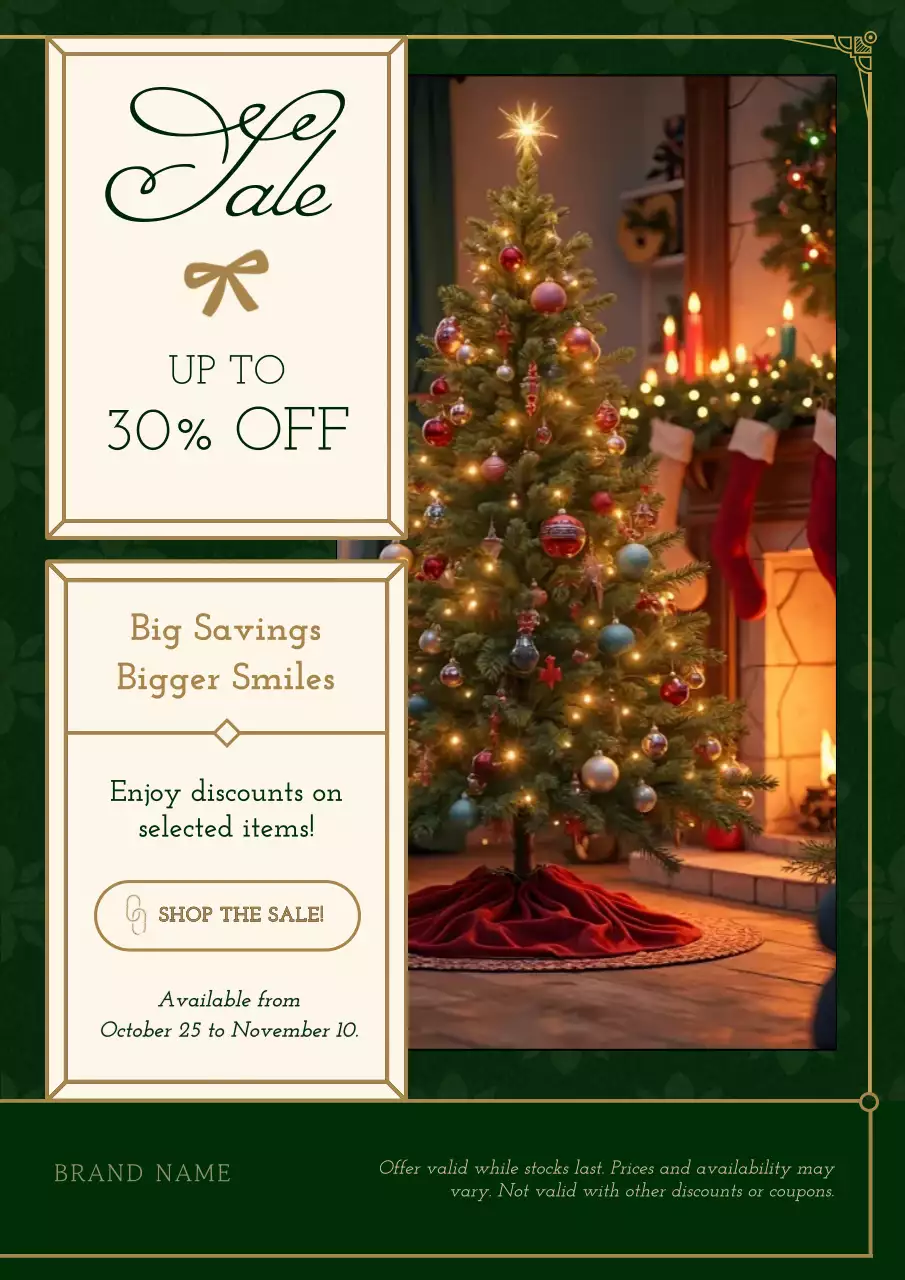 Green and Beige Vintage Minimalist Christmas Sale Poster