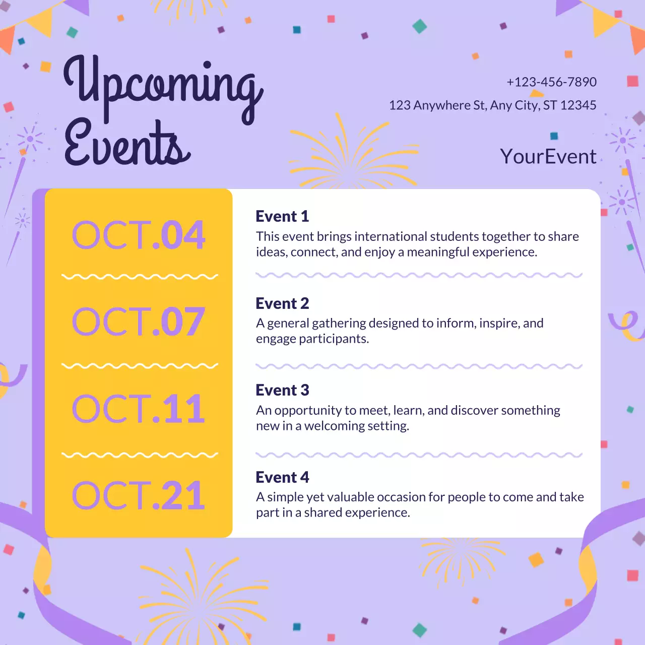 Purple Festive New Year Events Announcement Instagram Post