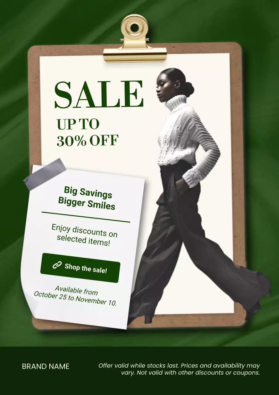Green and Beige Modern Minimal Fashion New Year Sale Poster