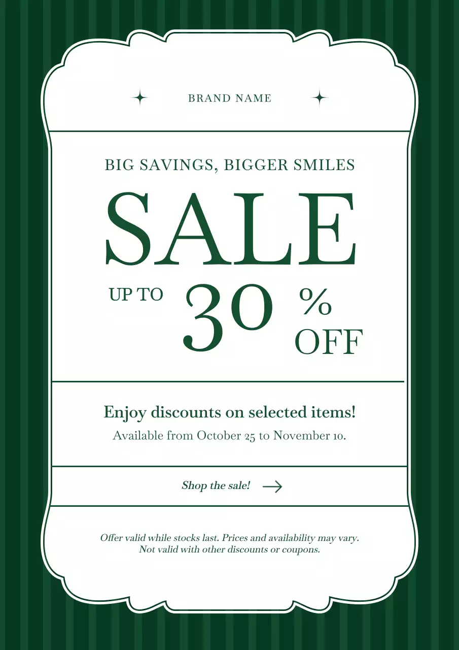 Green and White Classic Minimalist New Year Sale Poster