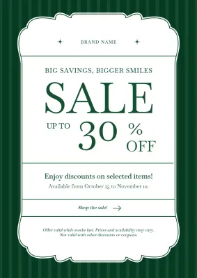 Green and White Classic Minimalist New Year Sale Poster