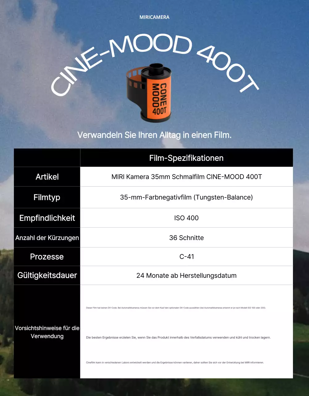 Werbung für eine blaue Vintage-Filmkamera