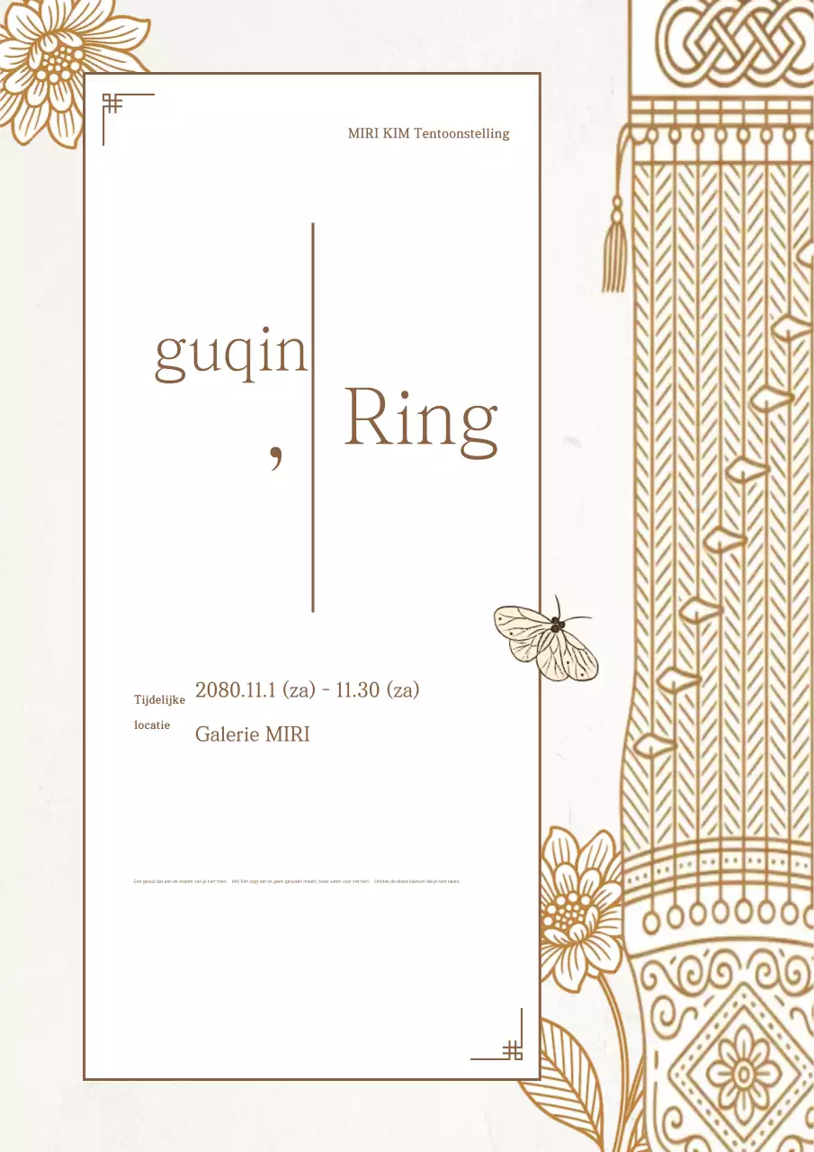 Promotie van de tentoonstelling van traditionele Koreaanse muziekinstrumenten in Beige