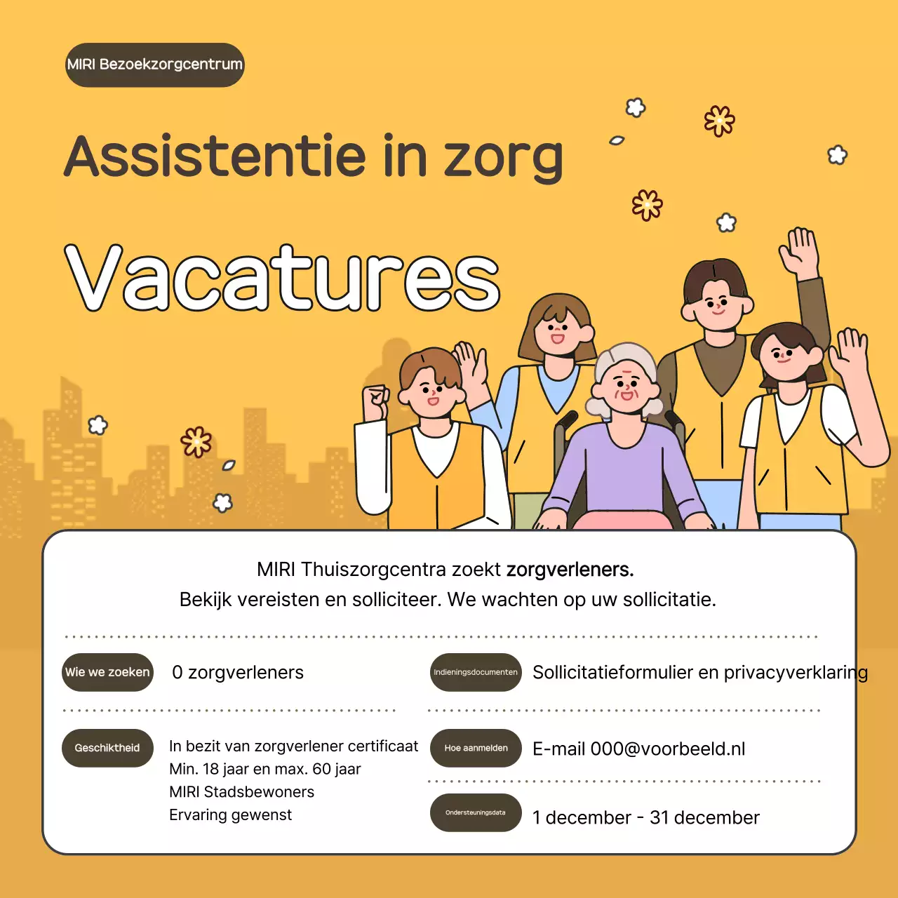 Gele, eenvoudige verzorger-wervingskennisgeving