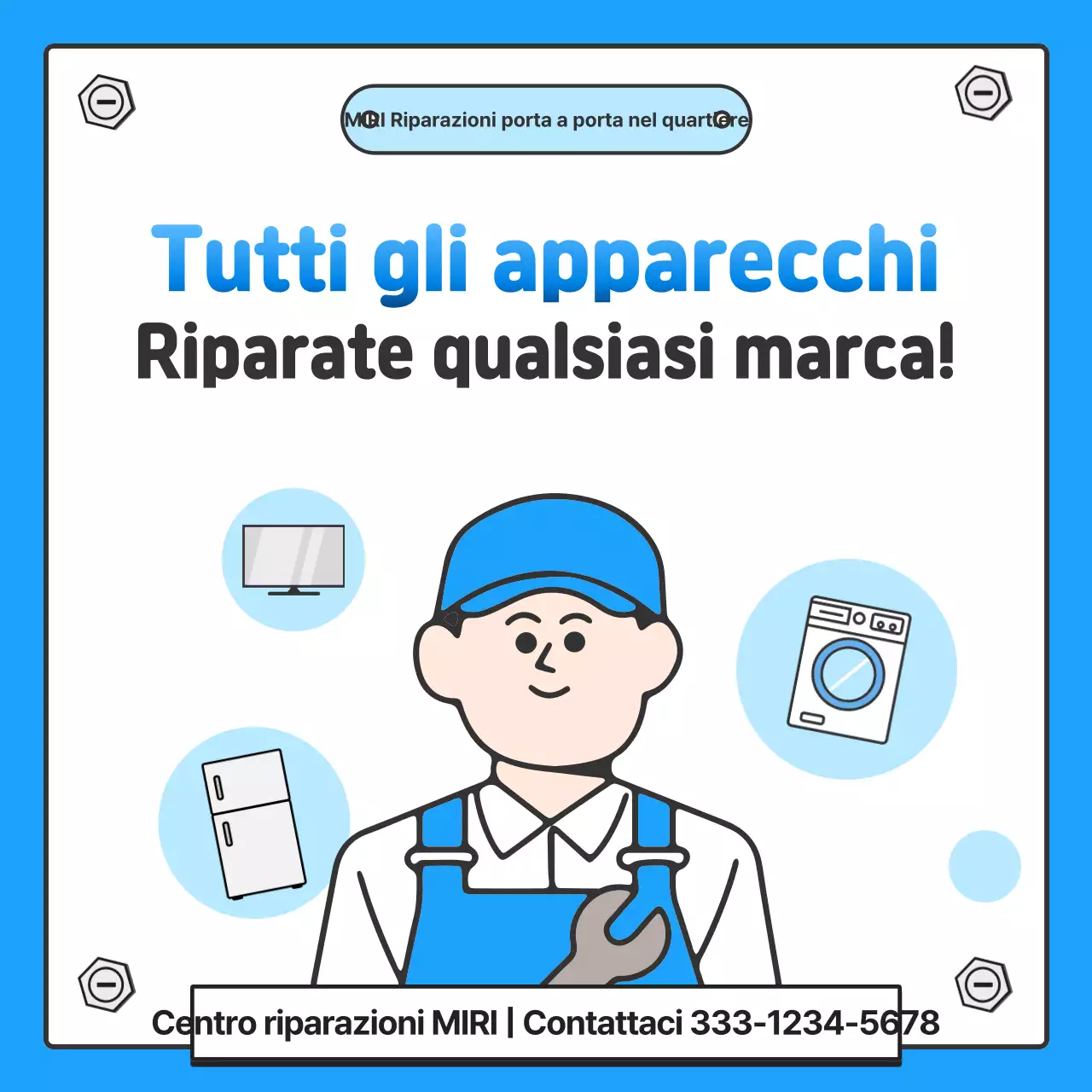 Semplice annuncio pubblicitario per la riparazione di elettrodomestici blu