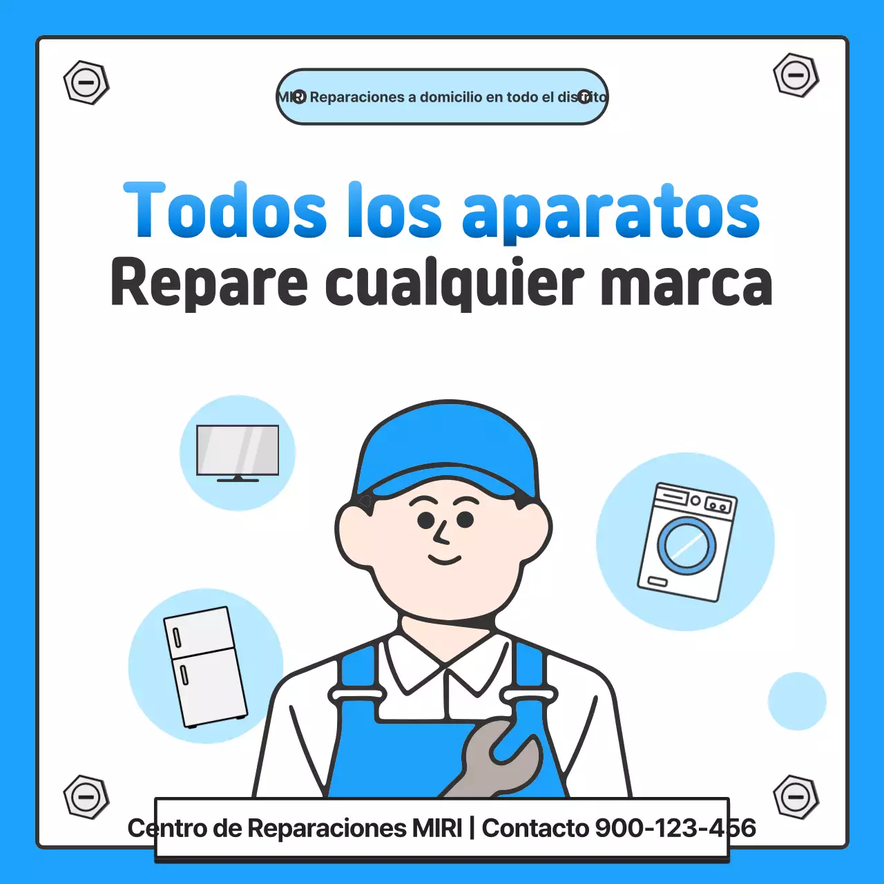 Anuncio sencillo de reparación de electrodomésticos azules