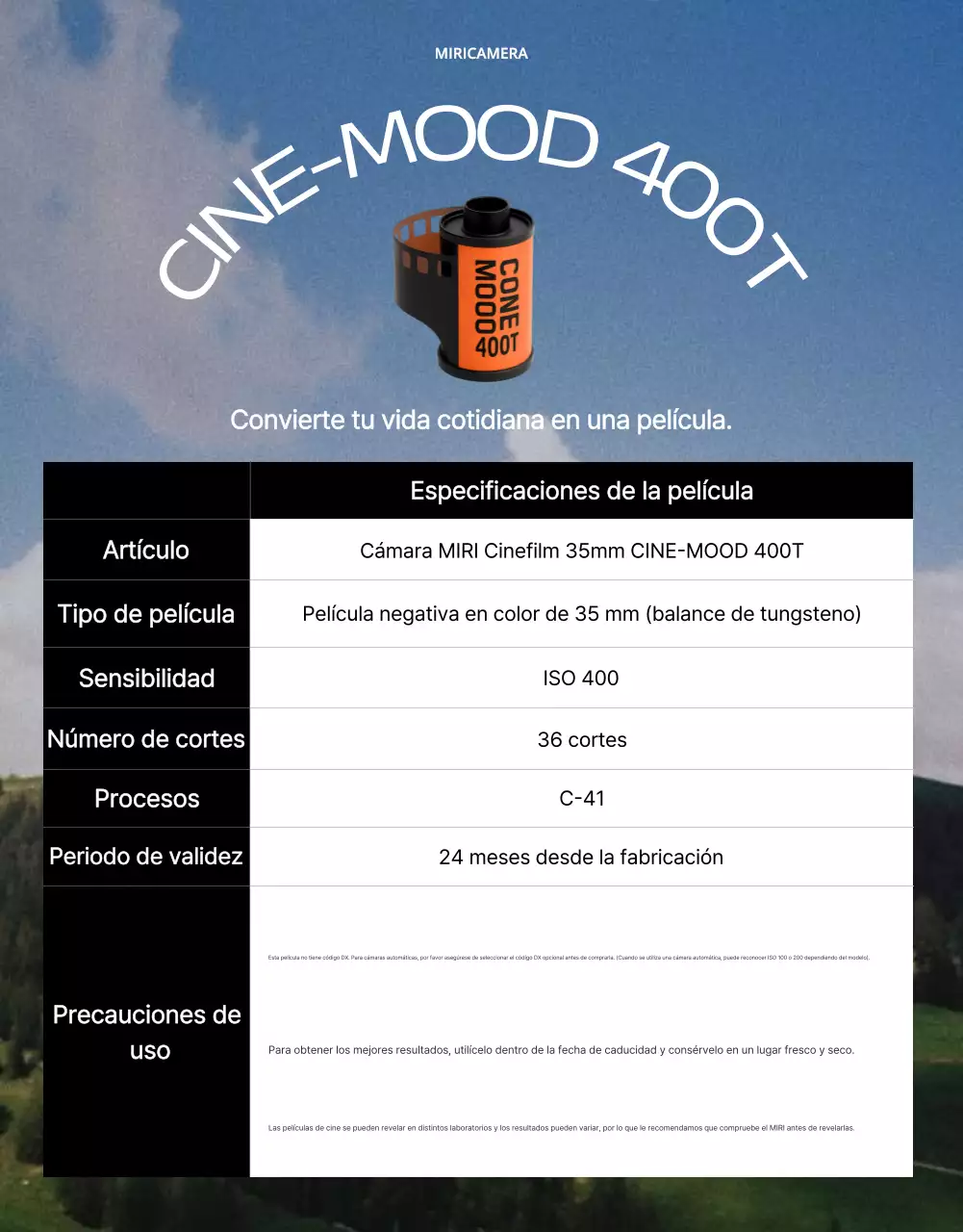 Anuncio de cámara de película vintage azul