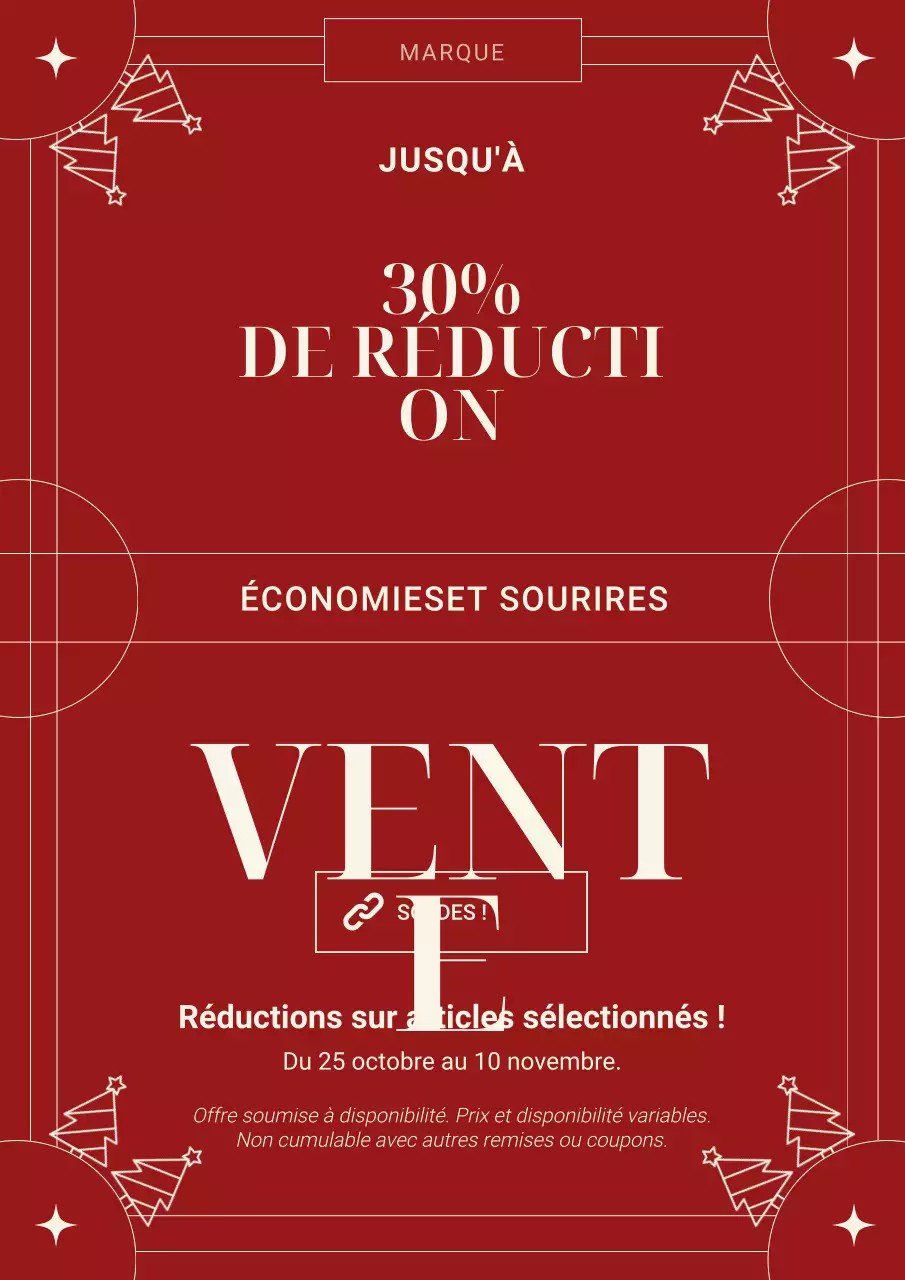 Affiche minimaliste rouge et blanche pour les soldes de Noël