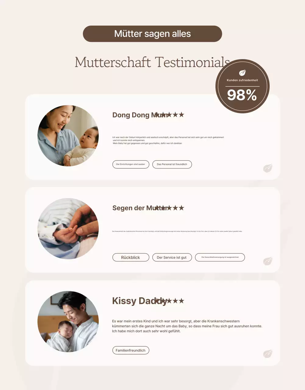Werbung für ein elegantes, beigefarbenes Wochenbettpflegezentrum
