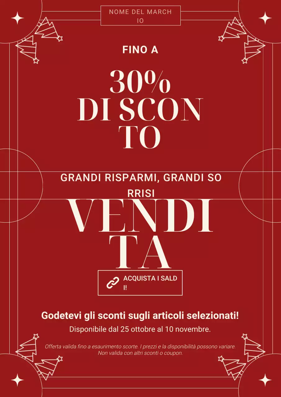 Manifesto minimalista rosso e bianco per la vendita di Natale