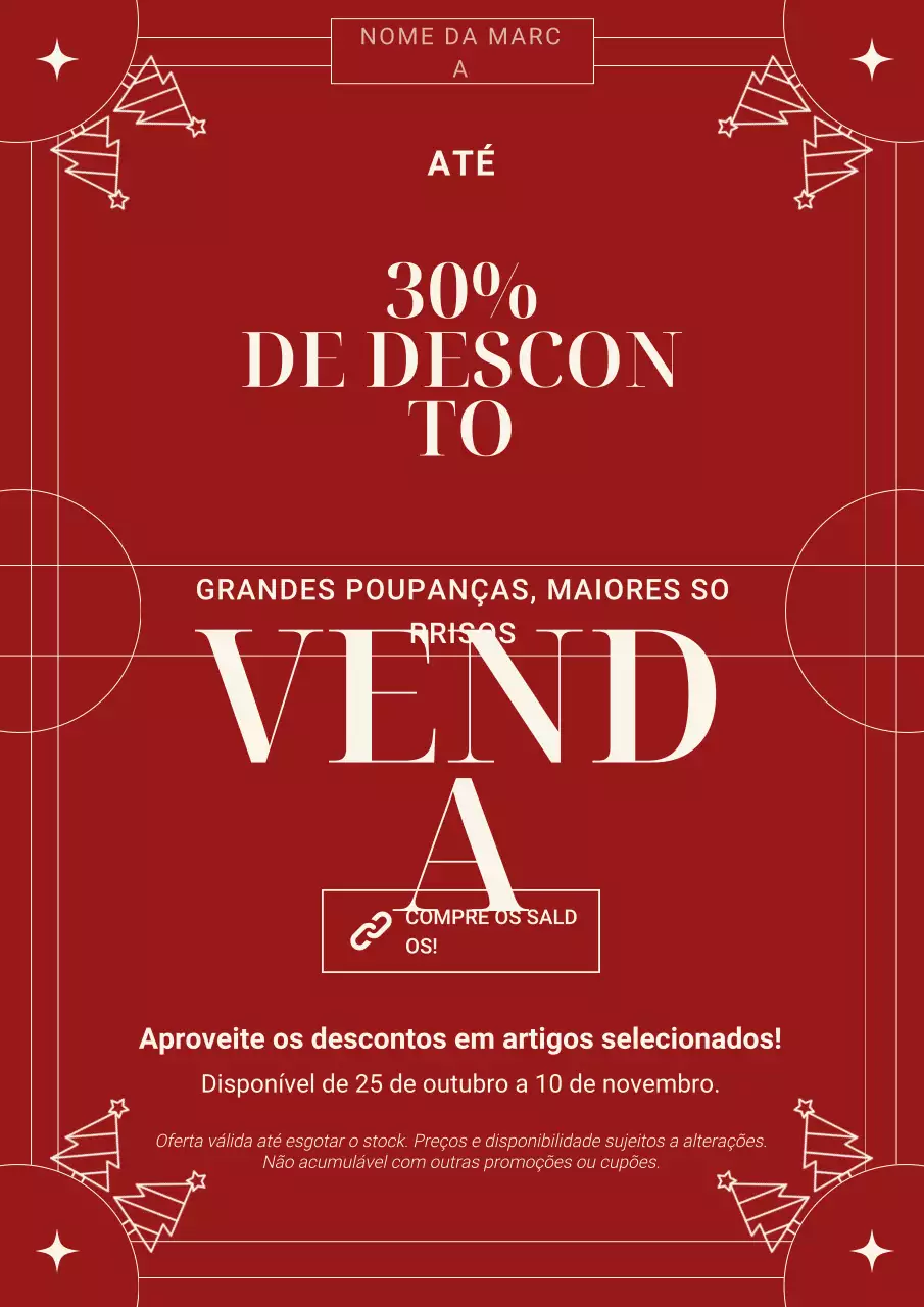 Pôster minimalista vermelho e branco para promoção de Natal