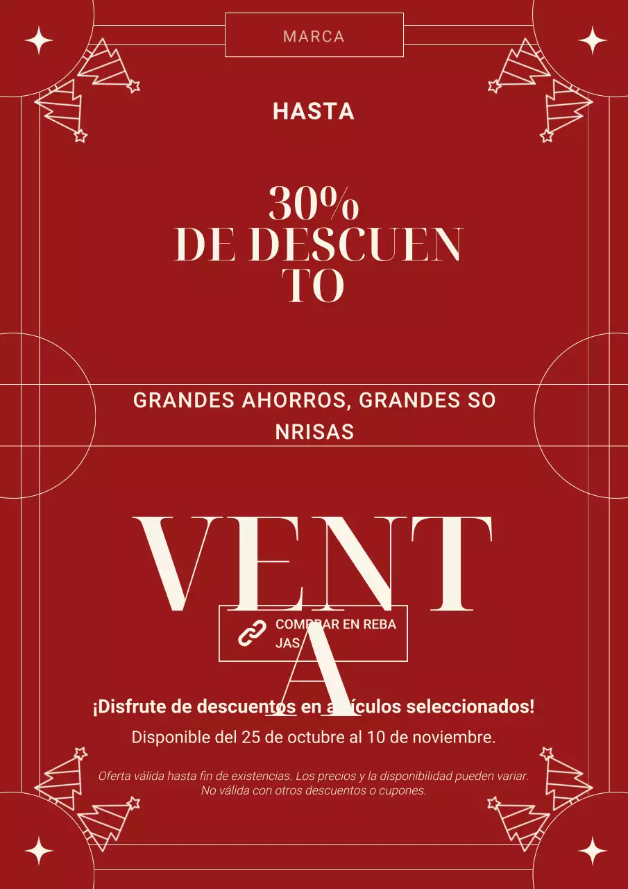 Póster minimalista rojo y blanco para las rebajas navideñas