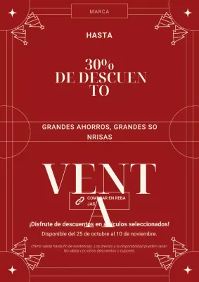 Póster minimalista rojo y blanco para las rebajas navideñas