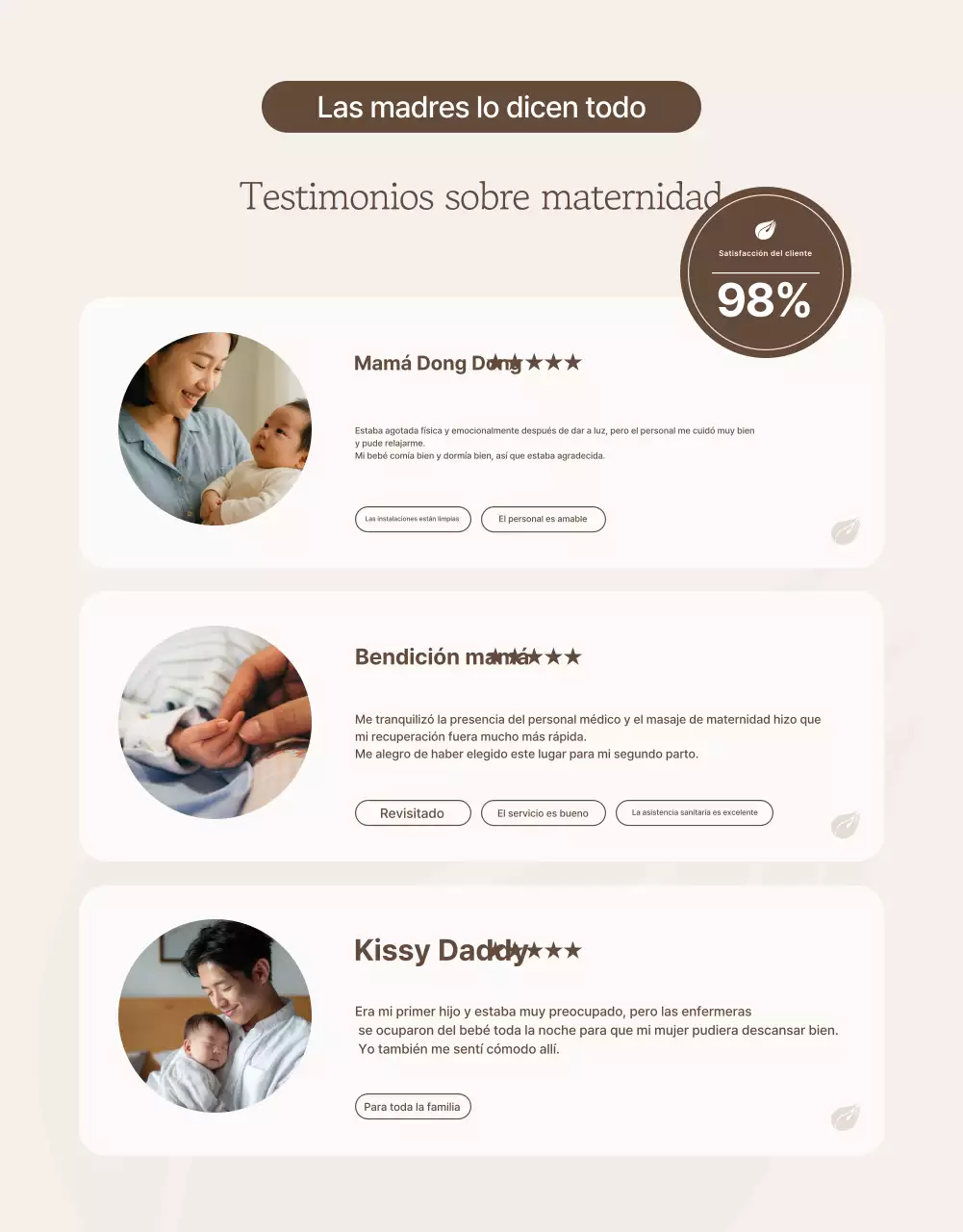 Anuncio de un elegante centro de cuidados posparto color beige