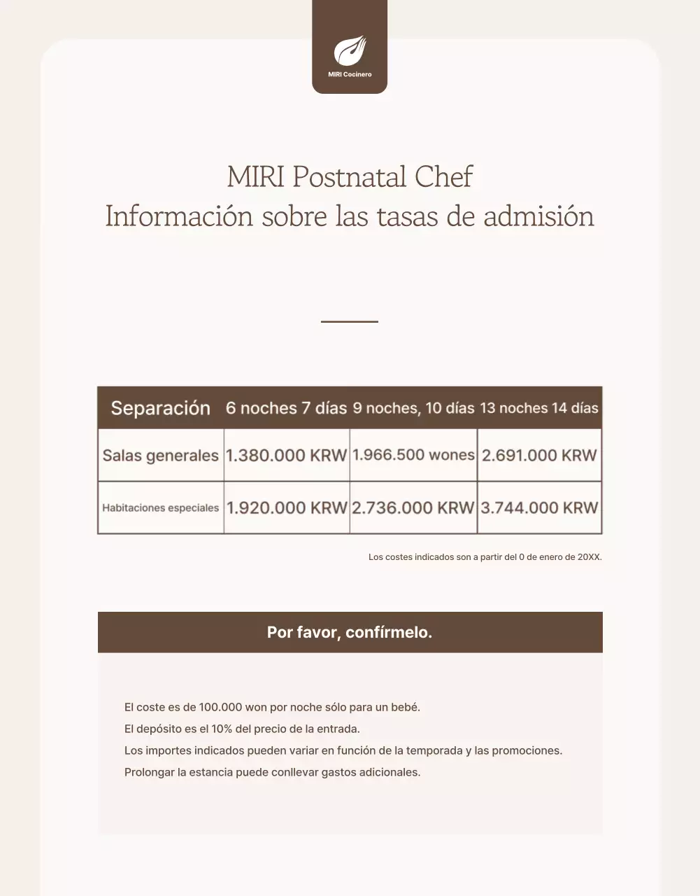 Anuncio de un elegante centro de cuidados posparto color beige