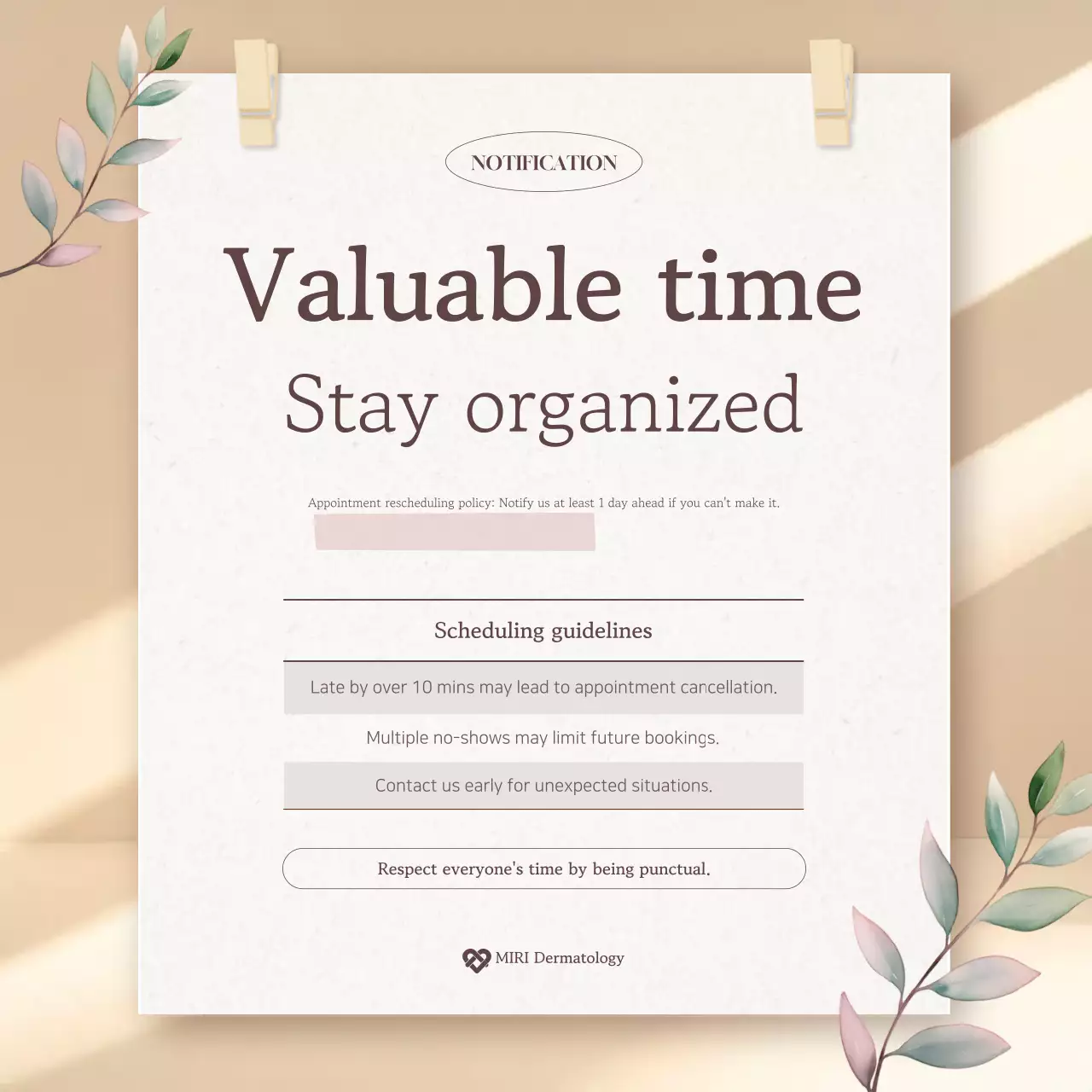 Pemberitahuan Informasi Reservasi Beige Simple