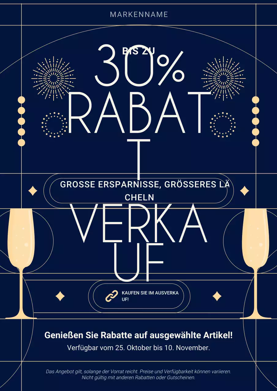 Blaues und goldenes minimalistisches Neujahrsplakat im Art-déco-Stil