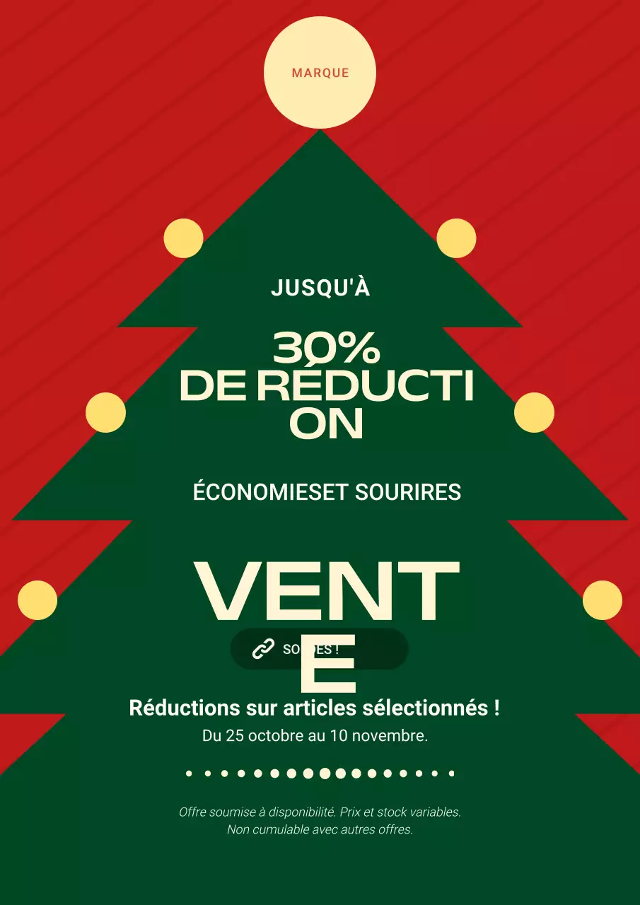 Affiche de soldes de Noël illustrée en vert et rouge vif