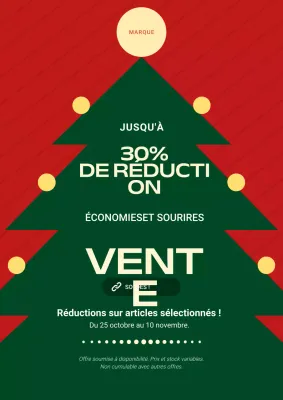 Affiche de soldes de Noël illustrée en vert et rouge vif