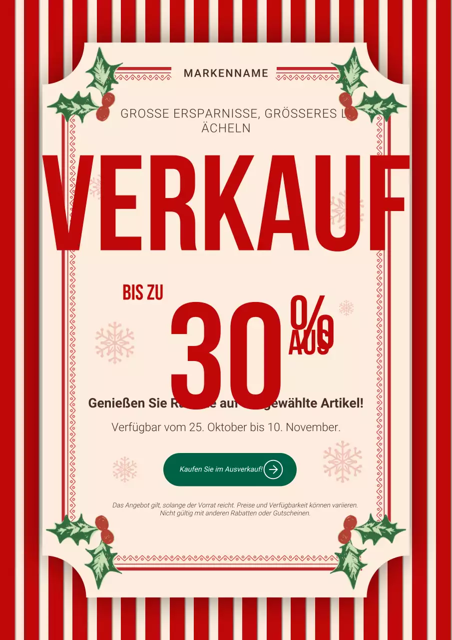 Modernes, auffälliges Weihnachtsplakat in Rot und Creme