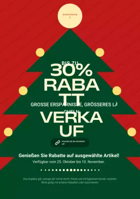 Grünes und rotes, auffälliges Weihnachtsplakat mit Illustrationen