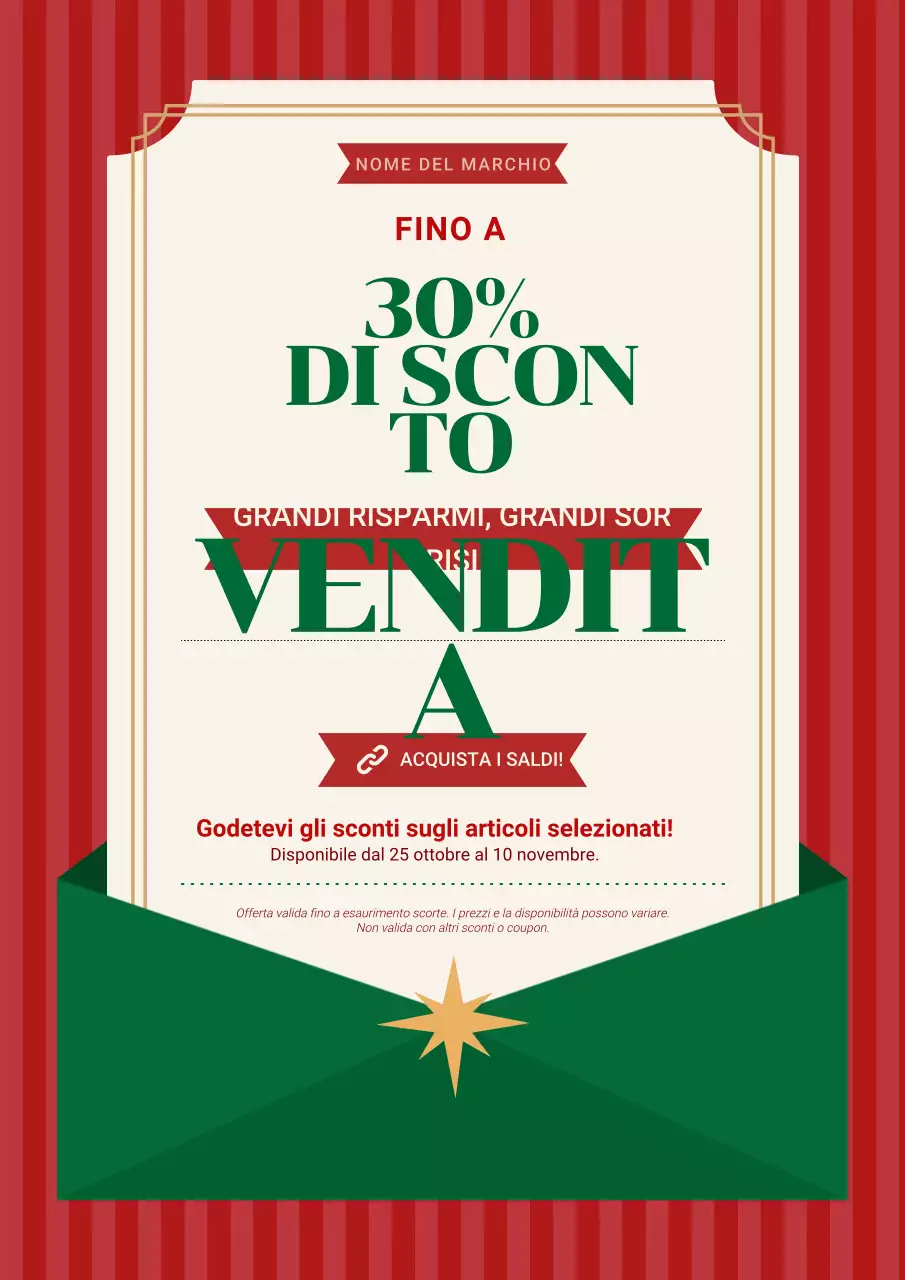 Manifesto minimalista rosso e verde per saldi natalizi