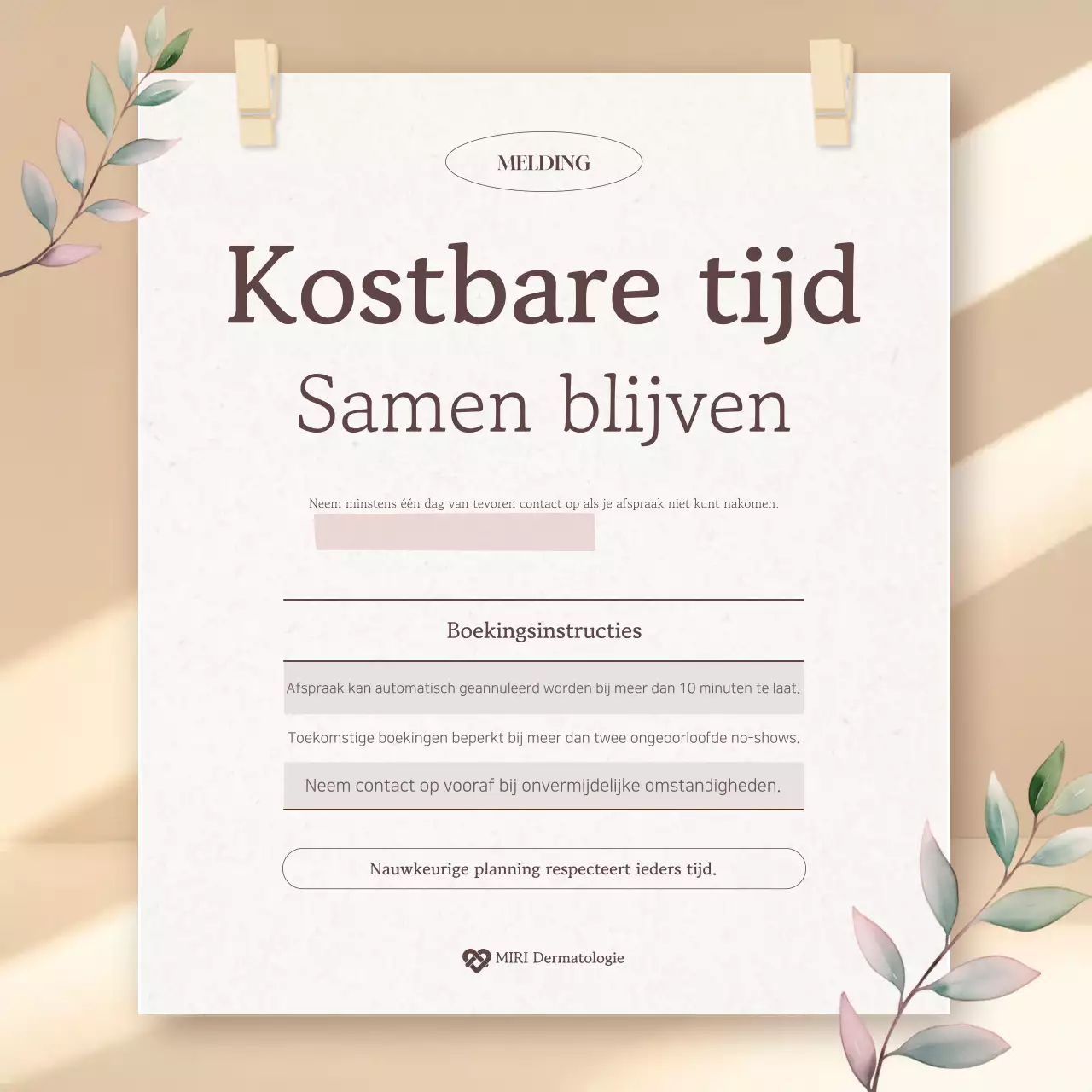 Beige Eenvoudige Reserveringsinformatie Kennisgeving