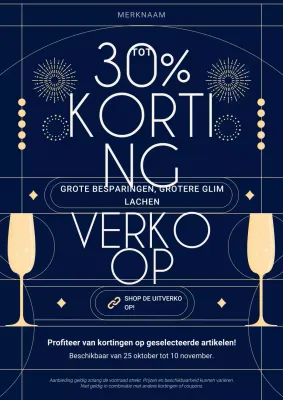 Blauwe en gouden Art Deco minimalistische nieuwjaarspromotieposter