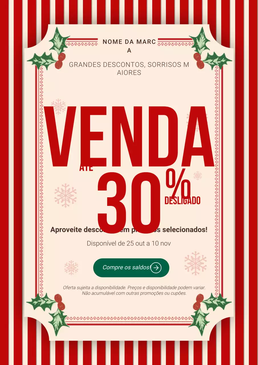 Pôster promocional de Natal moderno e arrojado em vermelho e creme