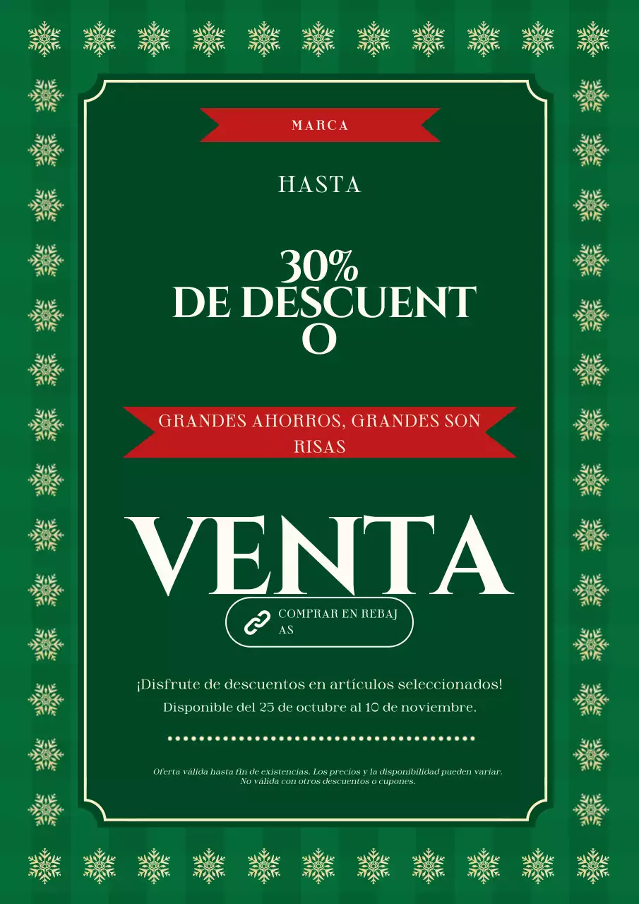Póster de rebajas navideñas minimalista moderno en verde y blanco