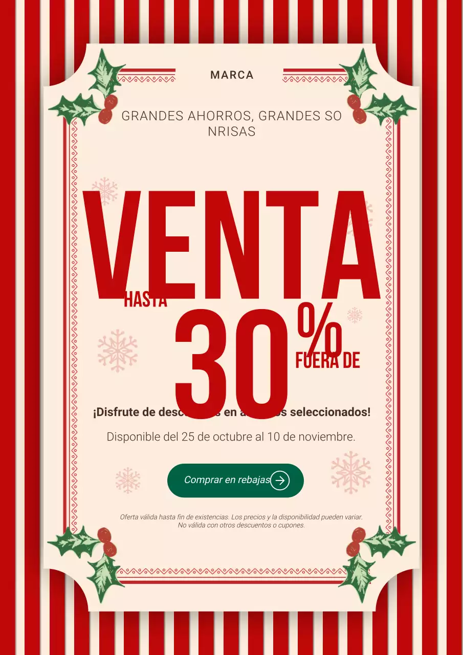 Póster promocional navideño moderno y llamativo en rojo y crema
