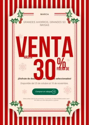 Póster promocional navideño moderno y llamativo en rojo y crema