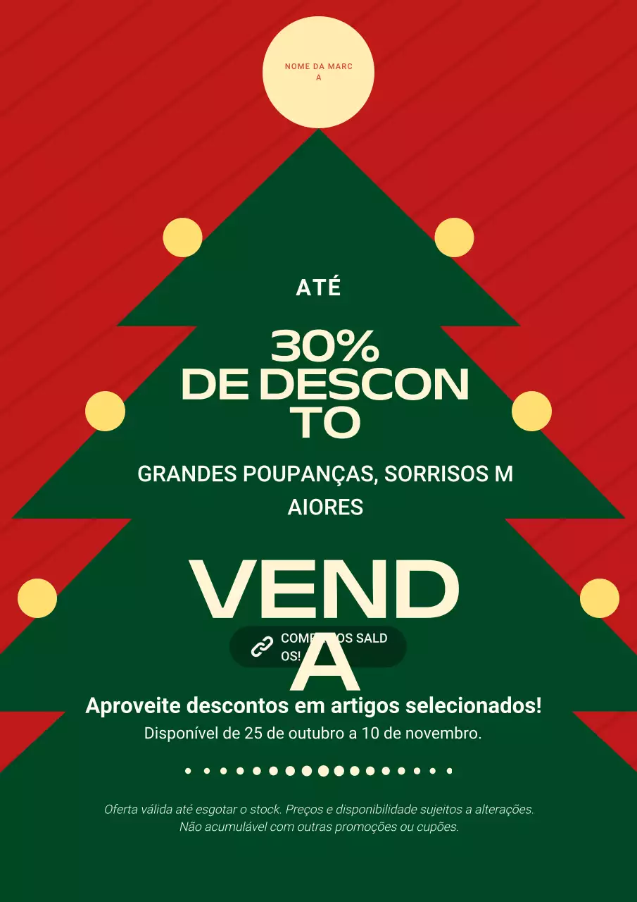 Pôster de Natal Ilustrativo em Cores Verde e Vermelho em Destaque
