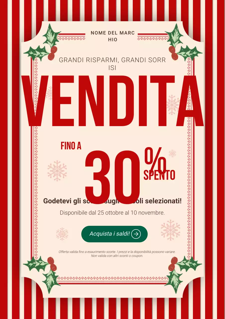 Manifesto promozionale natalizio moderno e audace rosso e crema