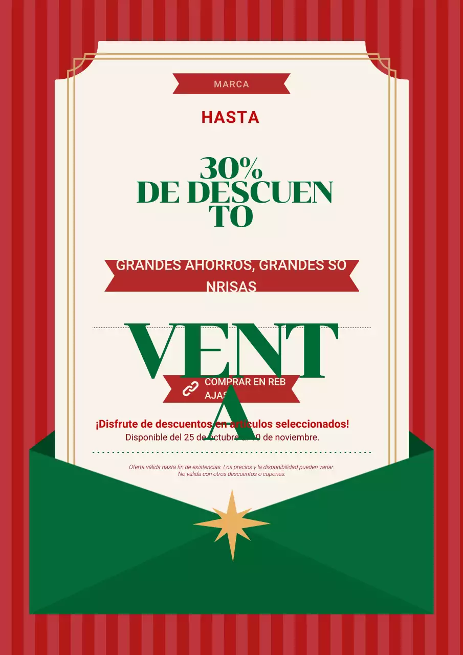Póster minimalista rojo y verde para rebajas navideñas