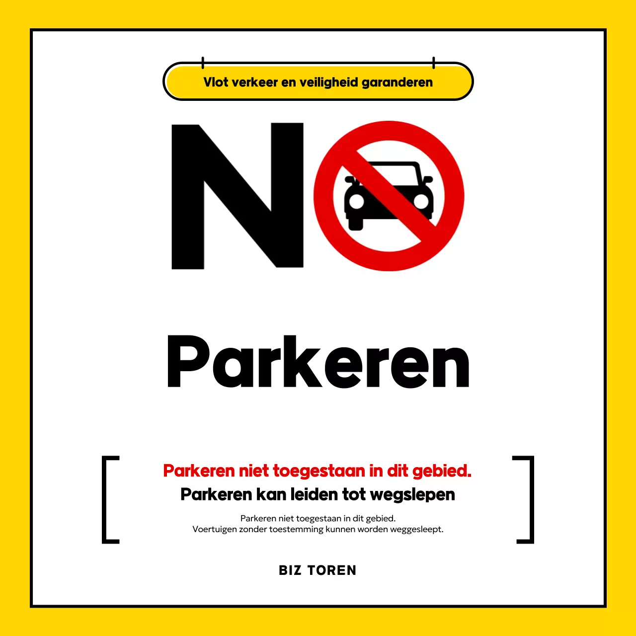 Geel eenvoudig parkeerverbodsbord